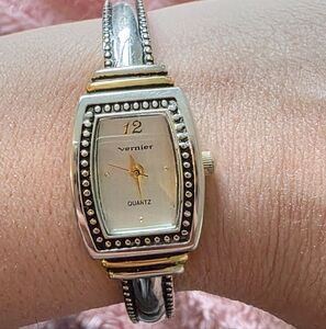 Vernier by 9 West Silver Cuff Watch | Vintage Designer Bracelet | Two-Tone